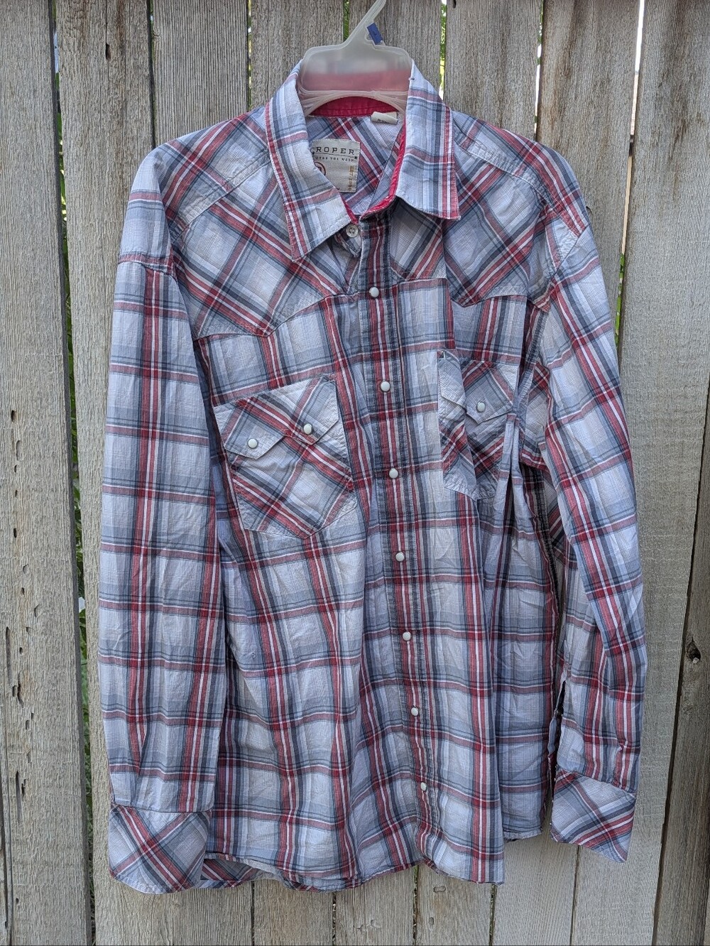 Roper Men's Red & Gray Plaid Western Button-Down Shirt Pearl Snap Buttons
